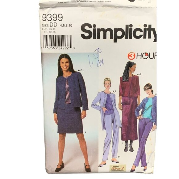 Simplicity 9399 Womens Sewing Pattern Jacket Skirts Pants Shirt Bag Sizes 4-10 - Picture 1 of 2